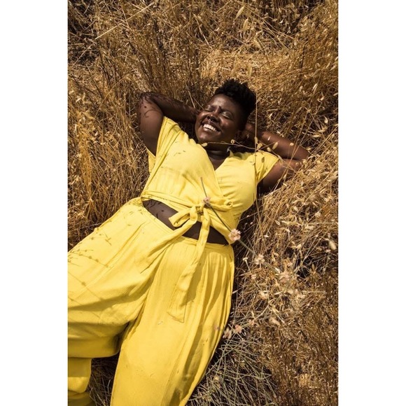 Premme Mustard Yellow Rayon Wrap Crop Top Short Sleeve Marigold Size 0 - Picture 9 of 11